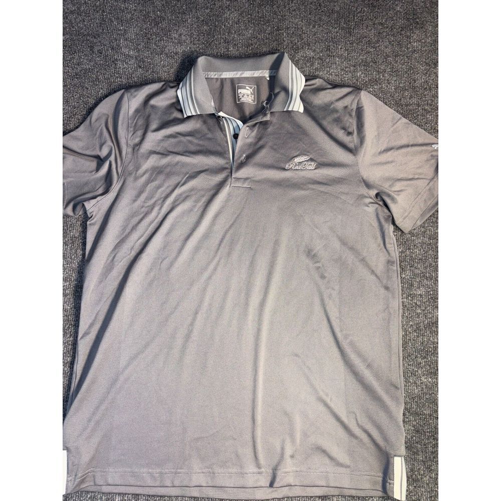 PUMA Polo Shirt Mens Large Gray Golf Performance Red Tail Short Sleeve Collared
